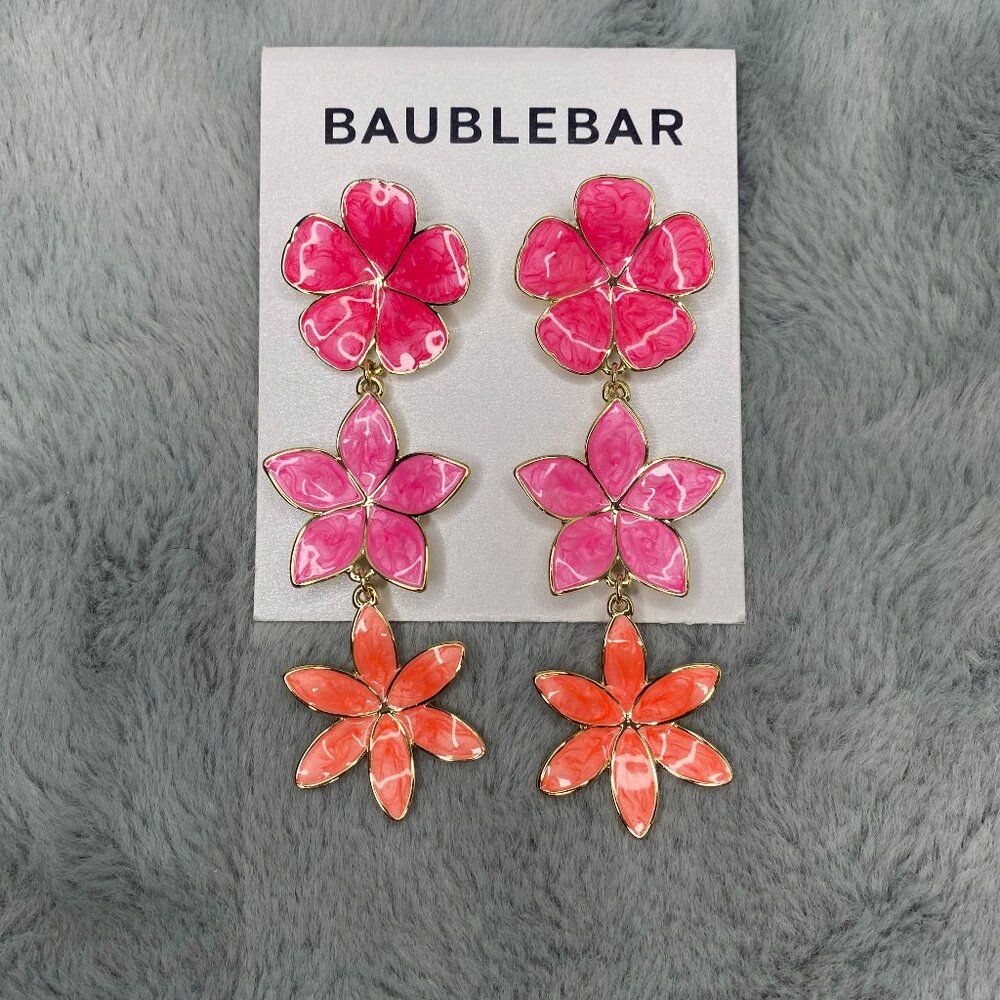 NWT Baublebar Teal Pink and Orange Tropical Hibiscus Flower Drop Earrings